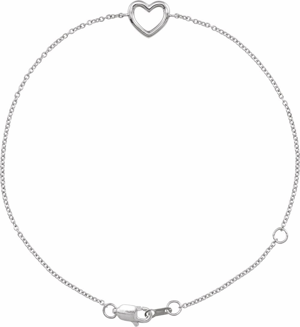 14K White Gold Heart 6 1/2-7 1/2" Bracelet