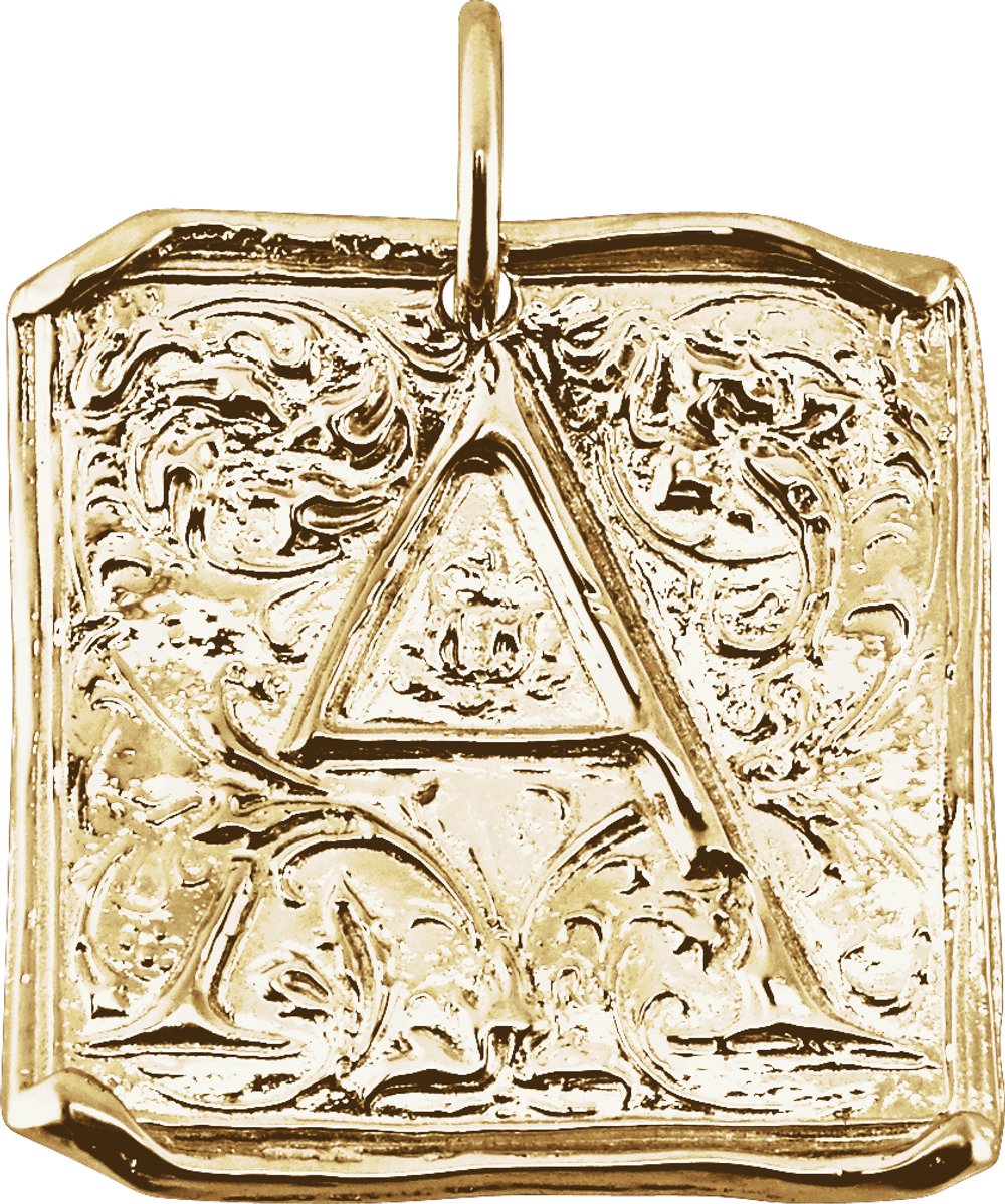 14K Yellow Gold Posh Mommy® Initial A Vintage-Inspired Pendant