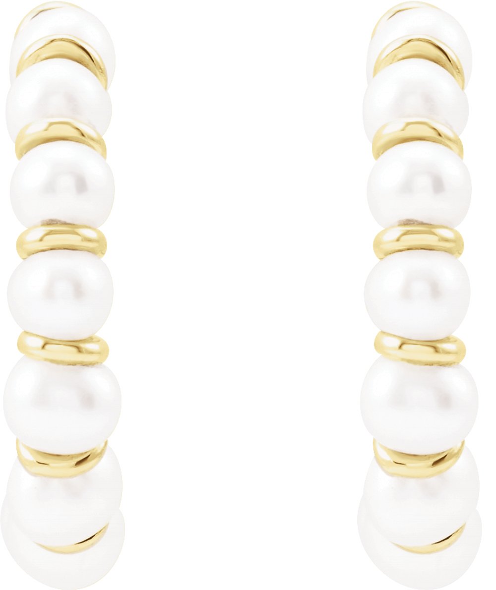 14K Yellow Gold Cultured White Freshwater Pearl 14.9 mm Hoop Earrings