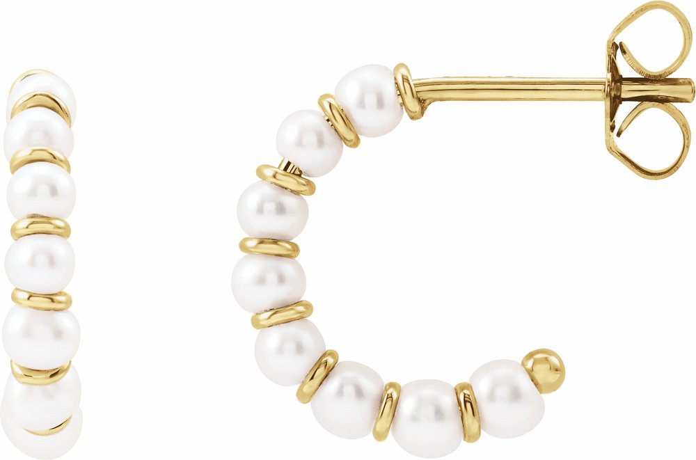 14K Yellow Gold Cultured White Freshwater Pearl 14.9 mm Hoop Earrings