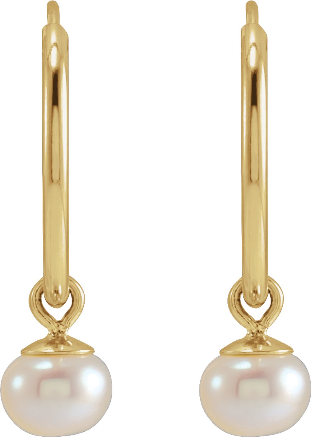 14K Yellow Gold Cultured White Freshwater Pearl 12 mm Endless Hoop Earrings