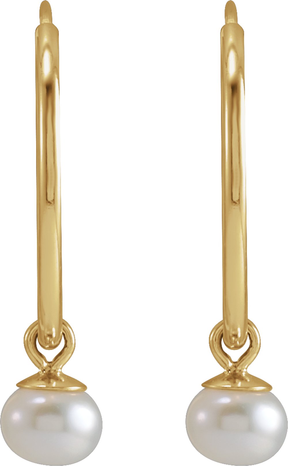 14K Yellow Gold Cultured White Freshwater Pearl 15 mm Endless Hoop Earrings