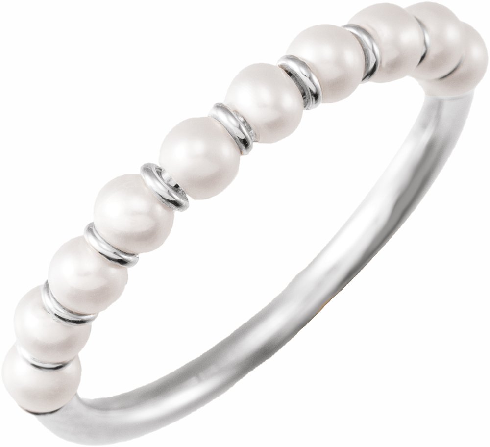 14K White Cultured White Freshwater Pearl Ring