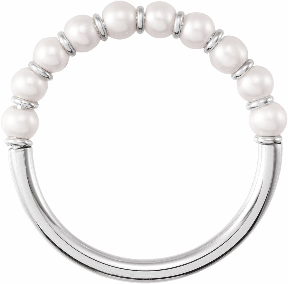 14K White Gold Cultured White Freshwater Pearl Ring
