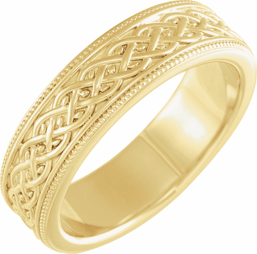 14K Yellow Gold 6 mm Milgrain Celtic-Inspired Flat Band Size 8.5