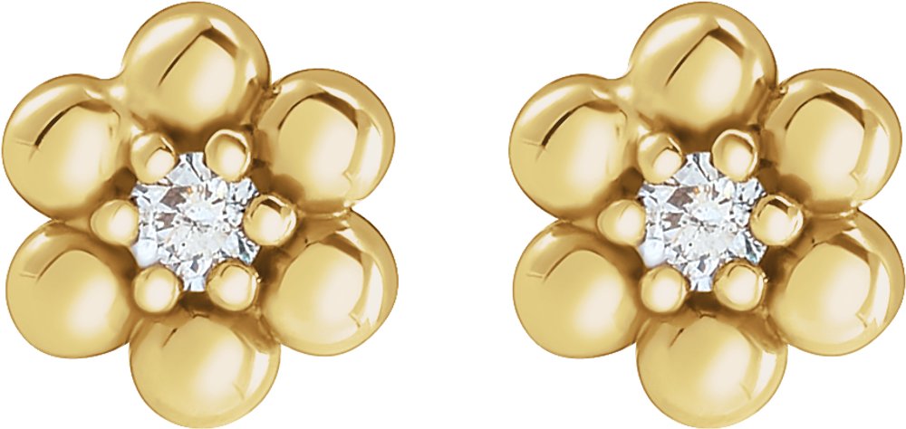 14K Yellow .03 CTW Natural Diamond Beaded Daisy Earrings