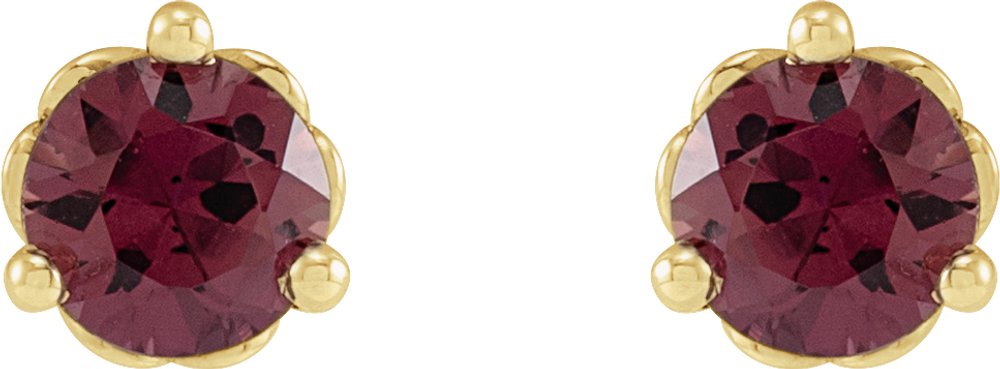 14K Yellow Gold 3 mm Natural Rhodolite Garnet Earrings