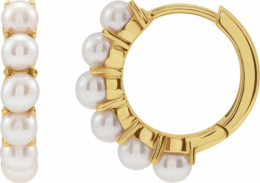 14K Yellow Gold Cultured White Freshwater Pearl 15.5 mm Huggie Hoop Earrings