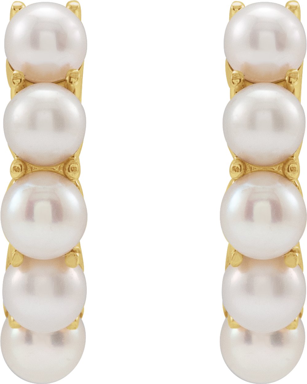 14K Yellow Gold Cultured White Freshwater Pearl 14 mm Huggie Hoop Earrings