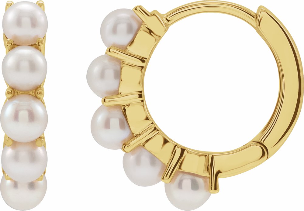 14K Yellow Gold Cultured White Freshwater Pearl 14 mm Huggie Hoop Earrings