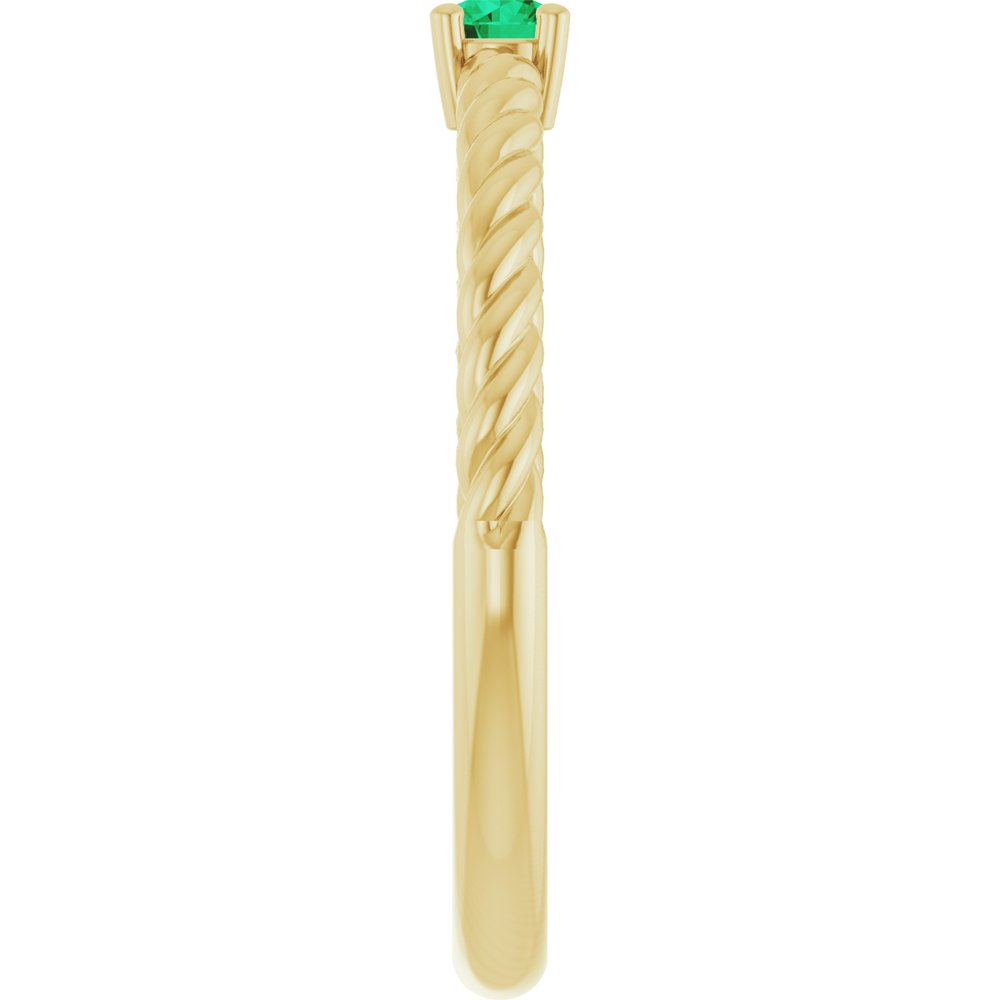 14K Yellow Gold 3 mm Lab-Grown Emerald Solitaire Rope Ring