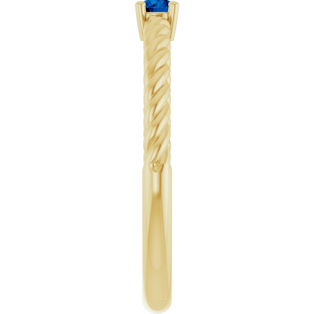 14K Yellow Gold 3 mm Lab-Grown Blue Sapphire Solitaire Rope Ring