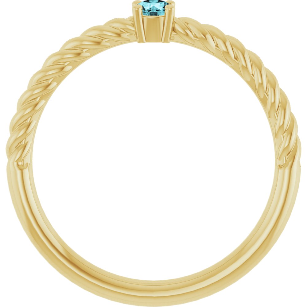 14K Yellow Gold 3 mm Natural Blue Zircon Solitaire Rope Ring