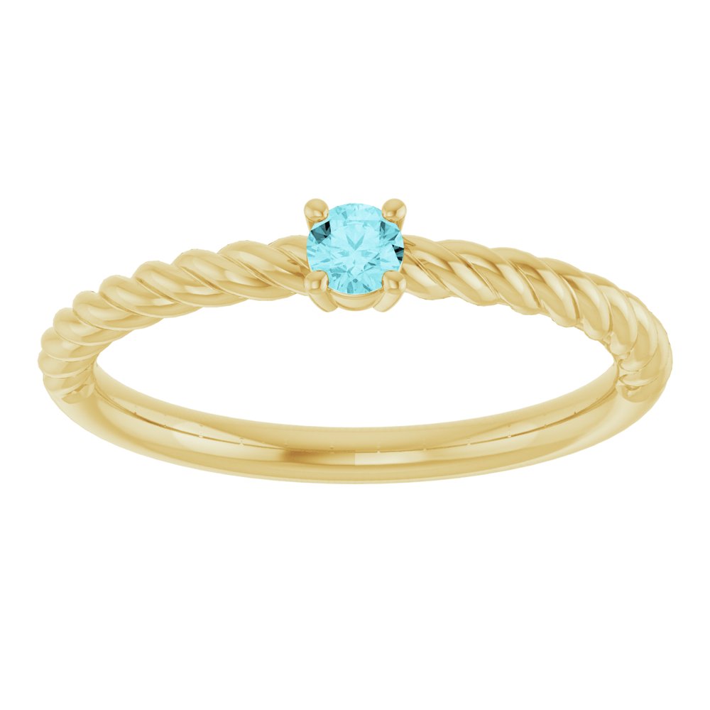 14K Yellow Gold 3 mm Natural Blue Zircon Solitaire Rope Ring
