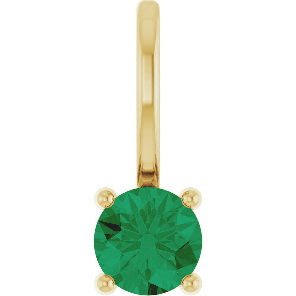 14K Yellow Gold Lab-Grown Emerald Solitaire Charm/Pendant