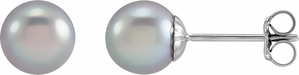 14K White Gold 6.5-7 mm Cultured Gray Freshwater Pearl Earrings