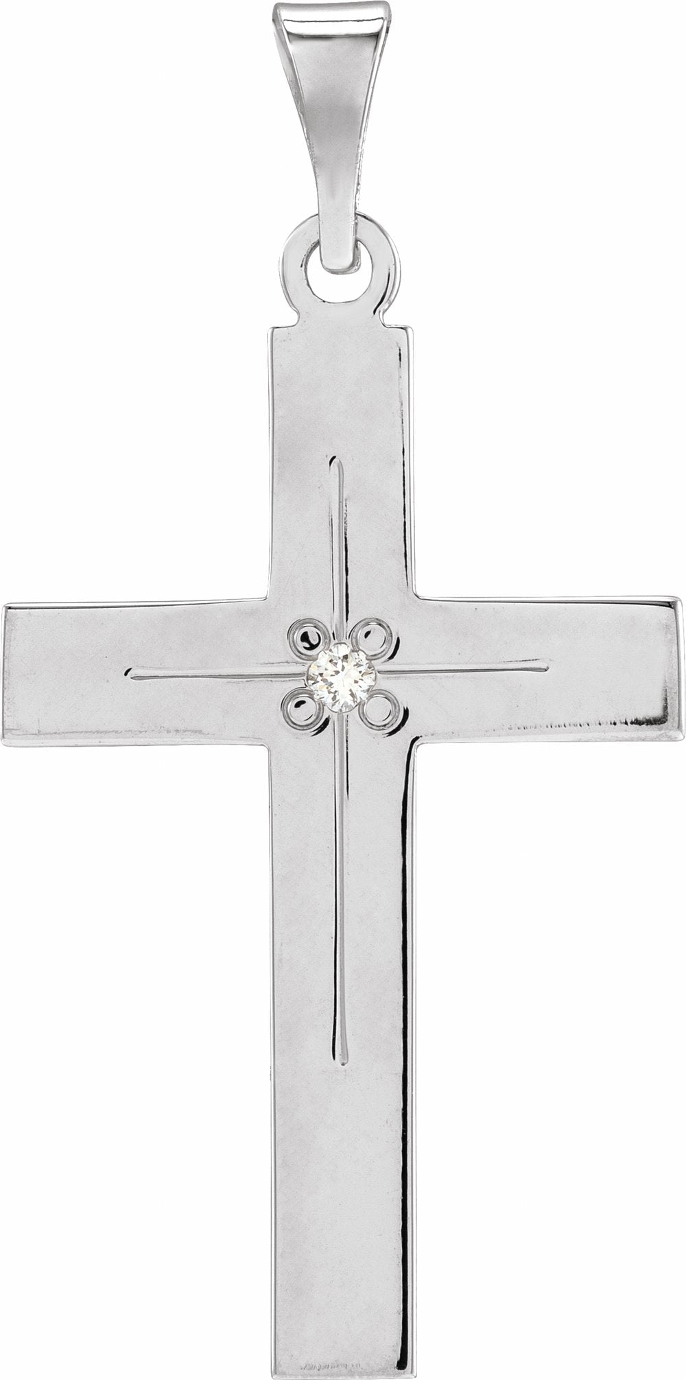 14K White Gold .01 CT Natural Diamond Cross Pendant