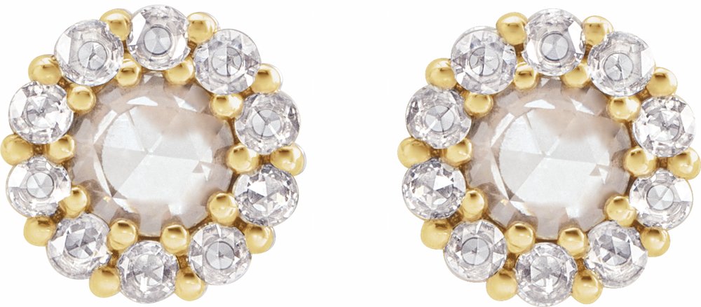 14K Yellow 1/2 CTW Rose-Cut Natural Diamond Halo-Style Earrings