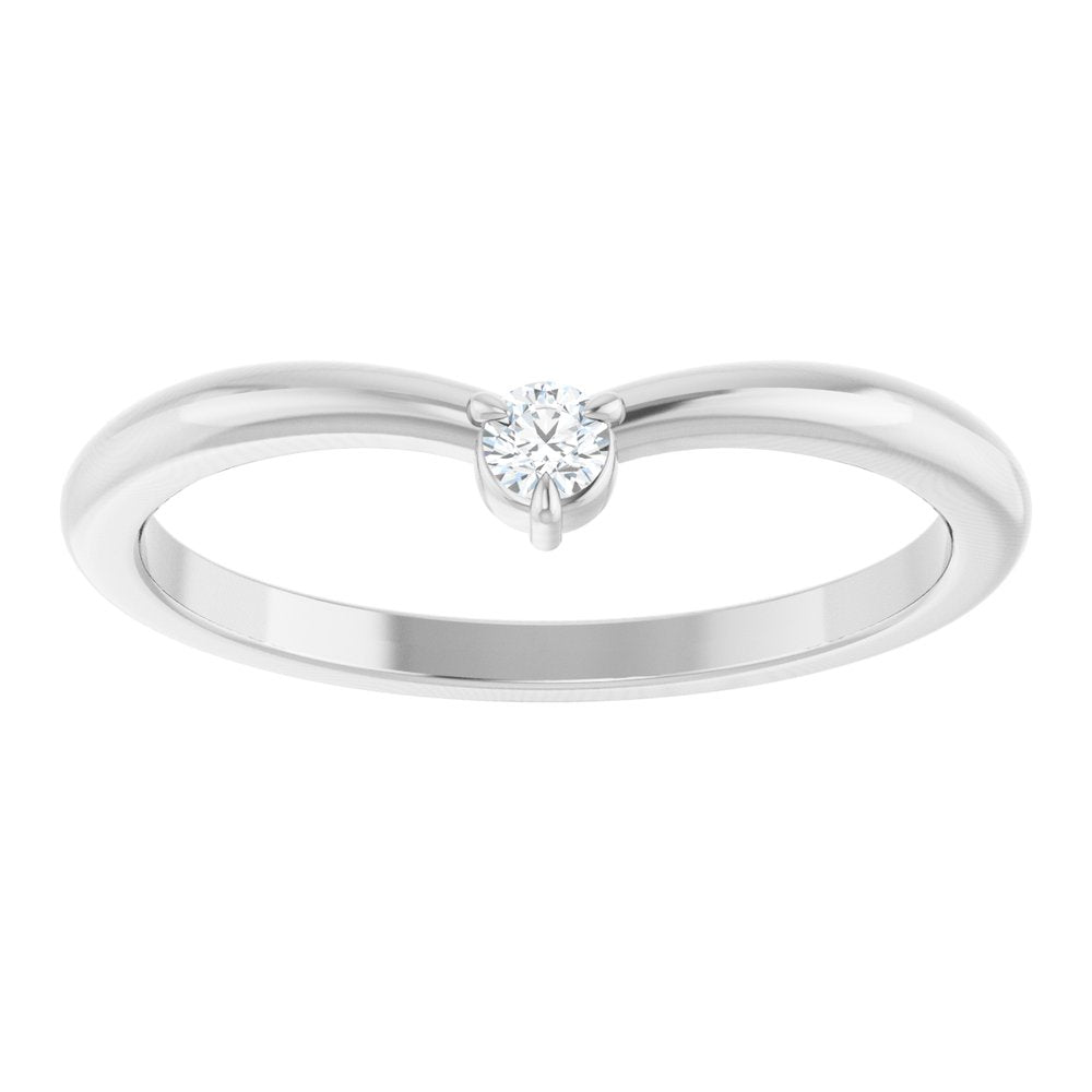 14K White Gold .06 CT Natural Diamond Stackable V Ring