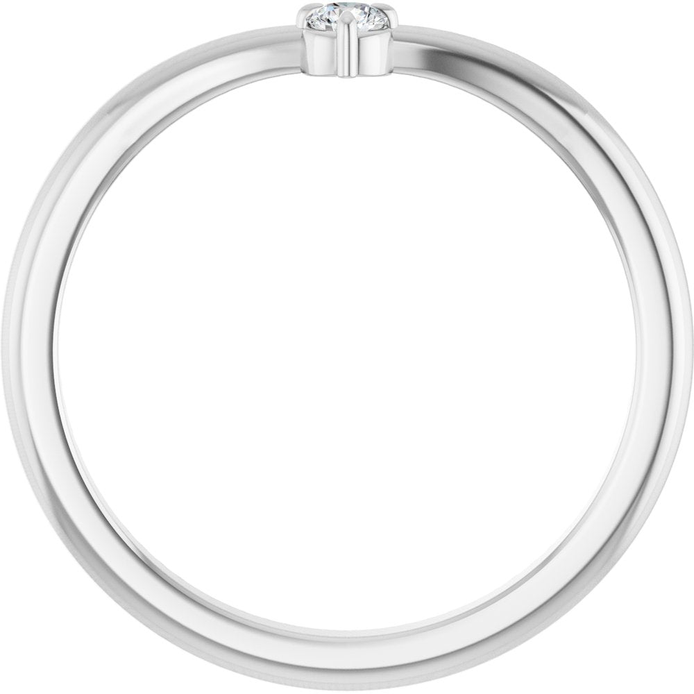 14K White Gold .06 CT Natural Diamond Stackable V Ring