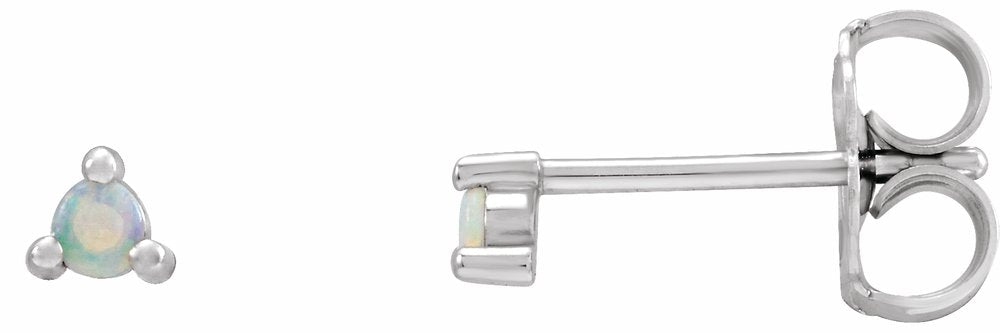 14K White Gold 4 mm Round Natural White Opal Earrings