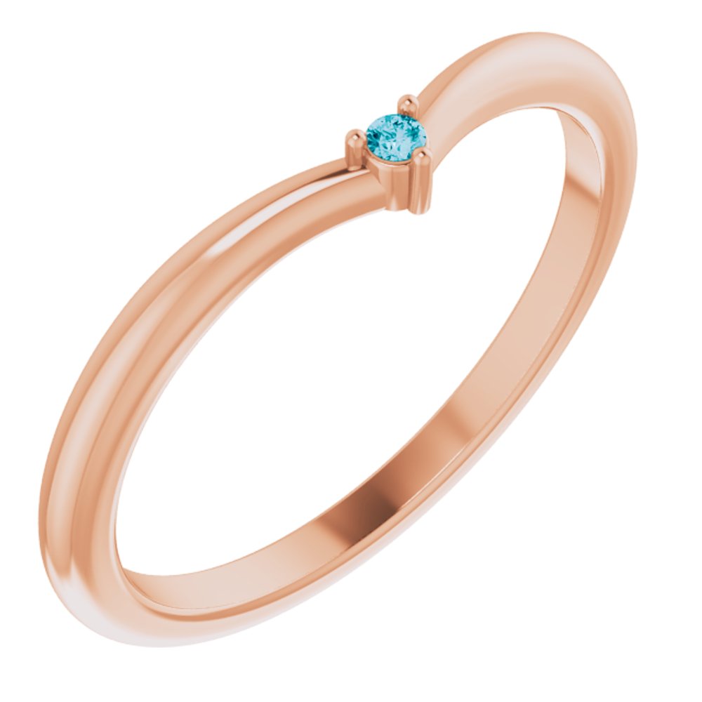 14K Rose Gold Natural London Blue Topaz Stackable V Ring