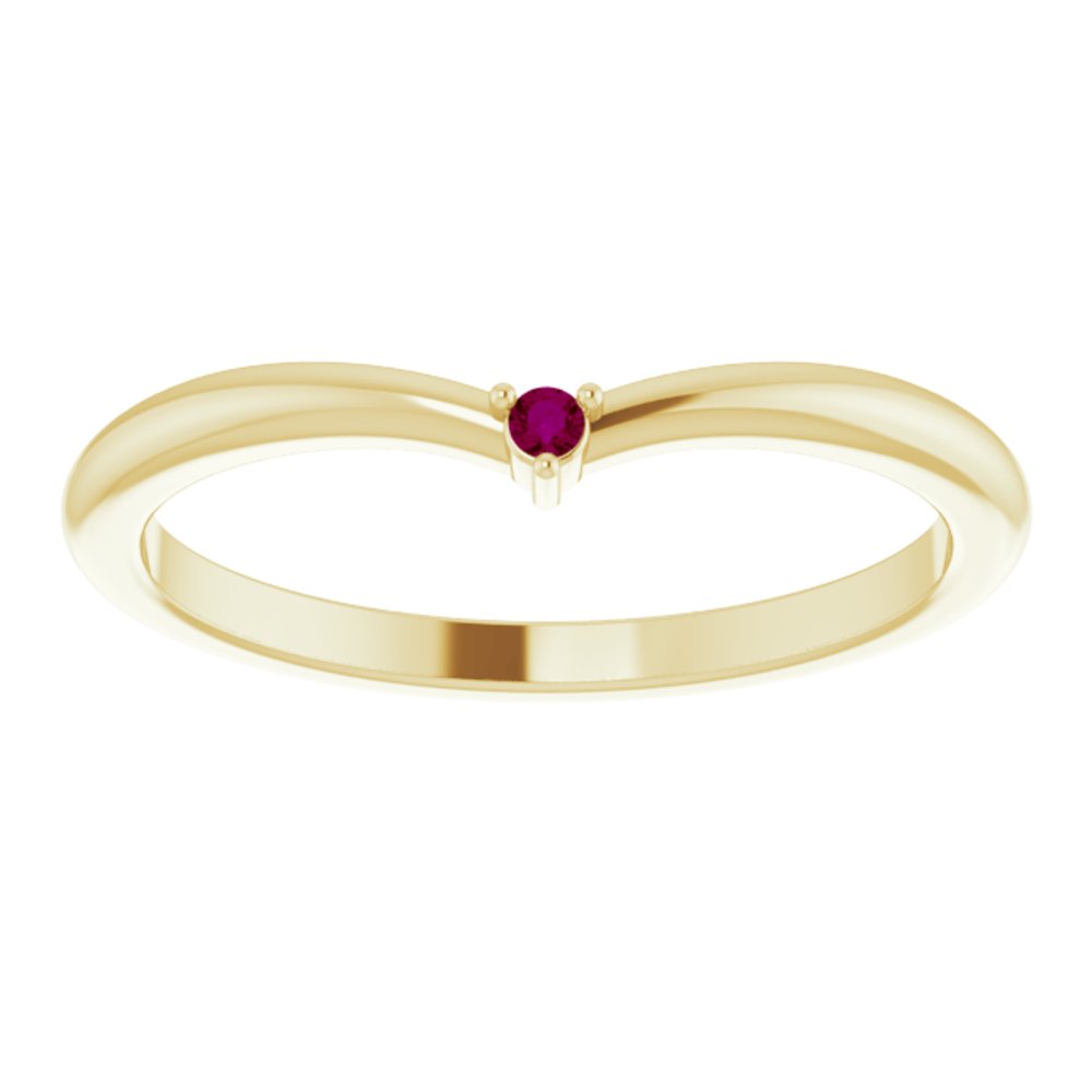 14K Yellow Natural Rhodolite Garnet Stackable V Ring