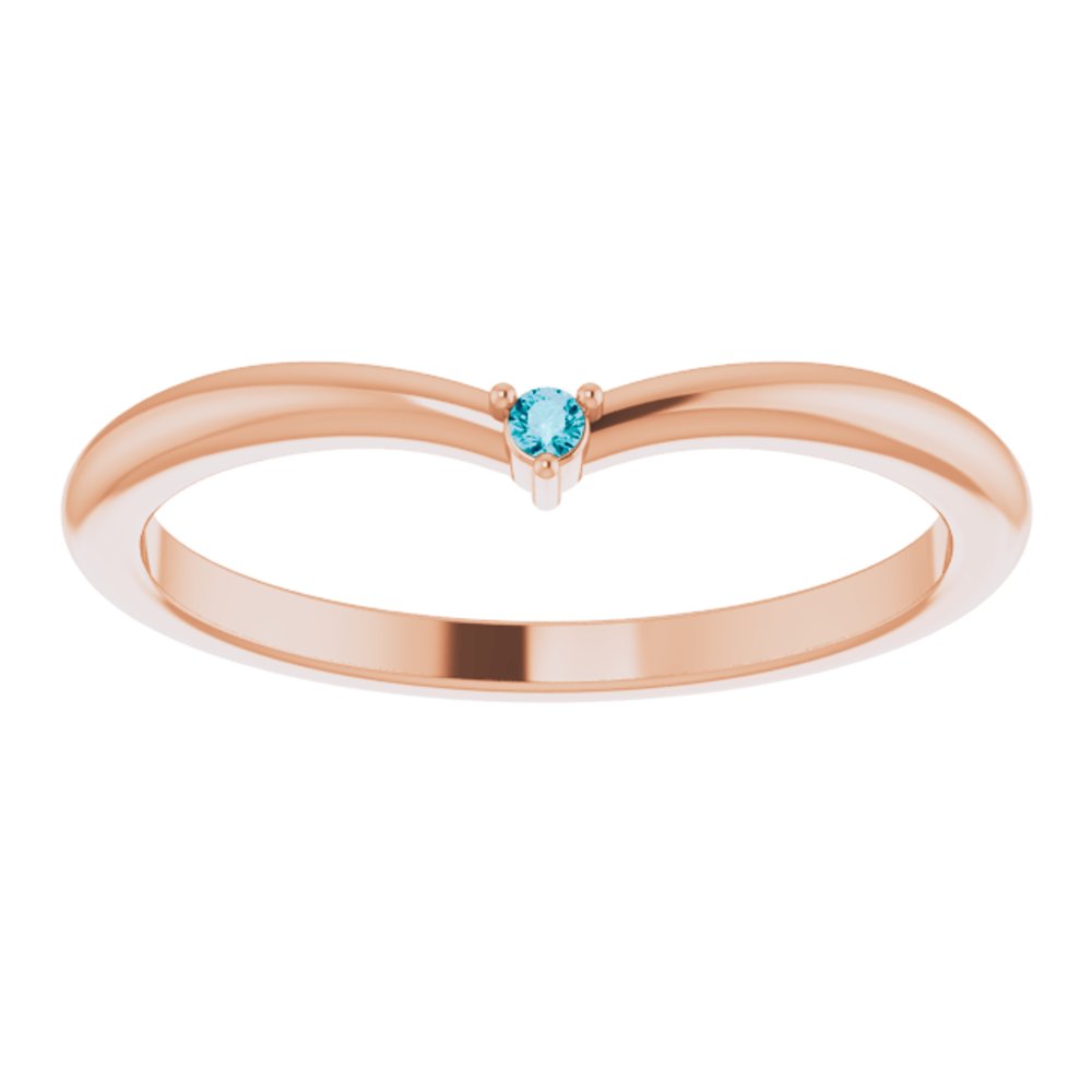 14K Rose Gold Natural London Blue Topaz Stackable V Ring