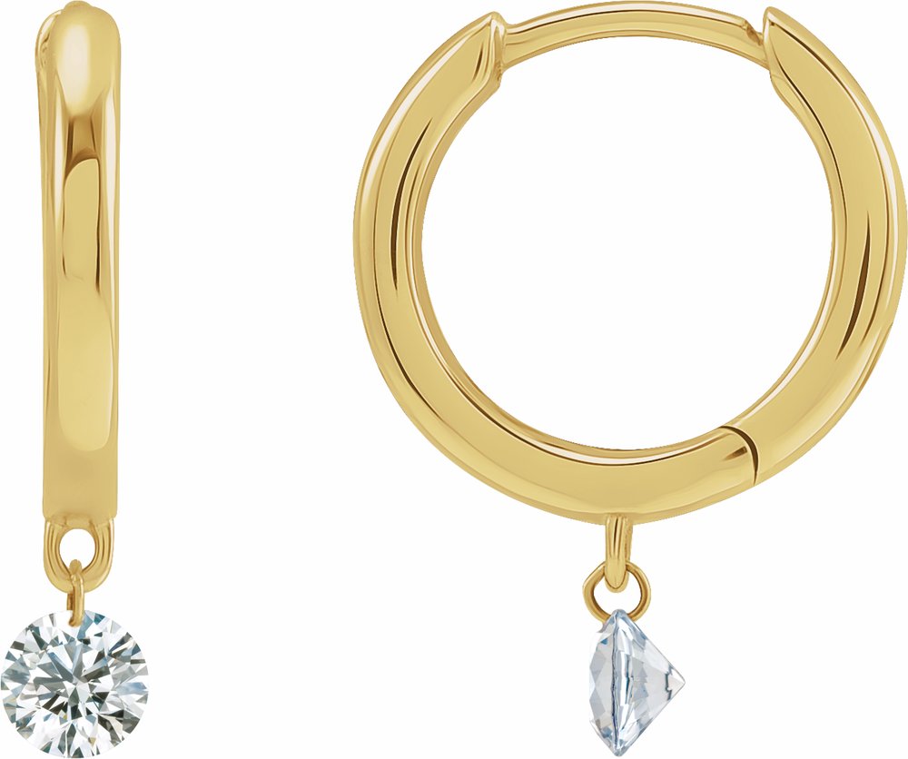 14K Yellow Gold 1/3 CTW Drilled Natural Diamond Hinged Hoop Earrings