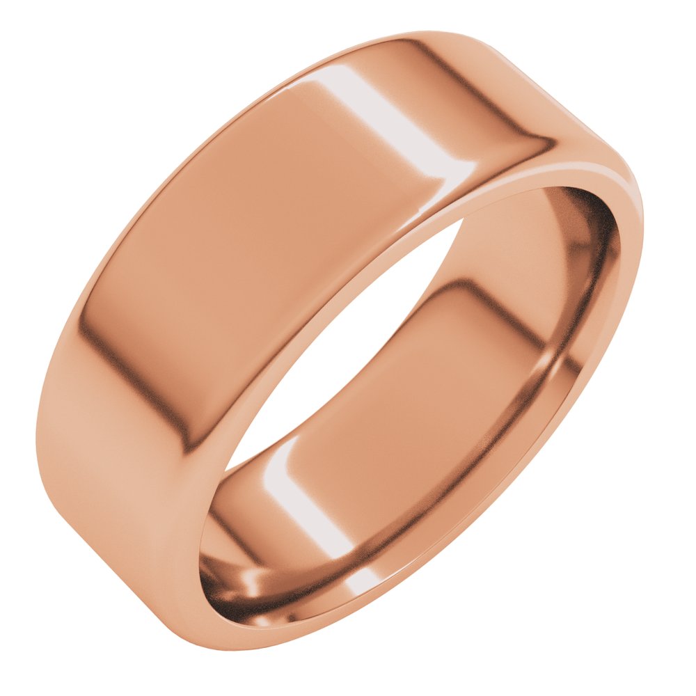 14K Rose Gold 7 mm Round-Edge Comfort-Fit Flat Band Size 8