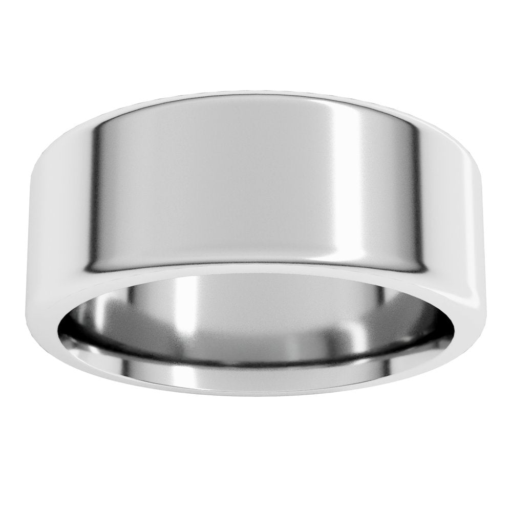 14K White Gold 8 mm Round-Edge Comfort-Fit Flat Band Size 7