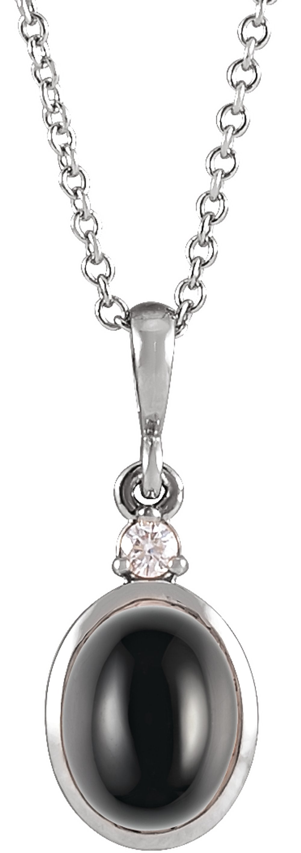 14K White Gold 6x4 mm Natural Black Onyx & .015 CT Natural Diamond 16-18" Necklace