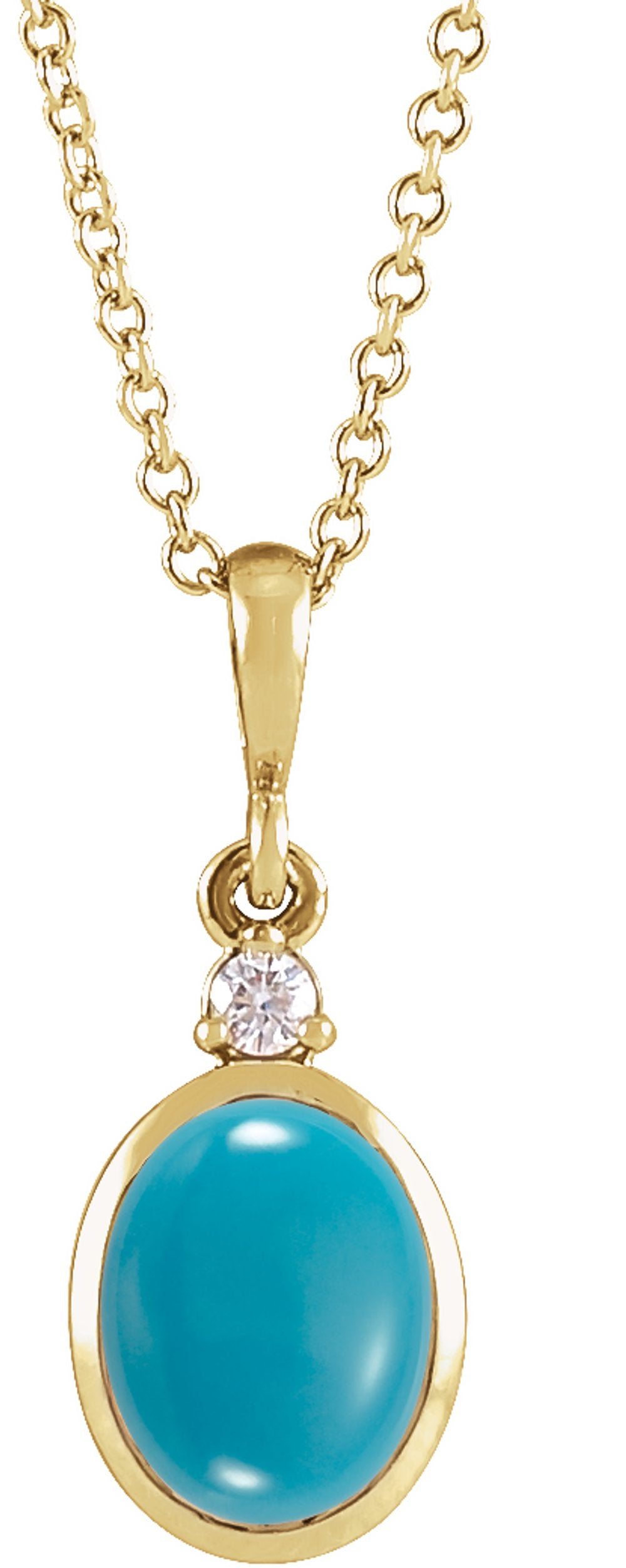 14K Yellow Gold 8x6 mm Natural Turquoise & .03 CT Natural Diamond 16-18" Necklace