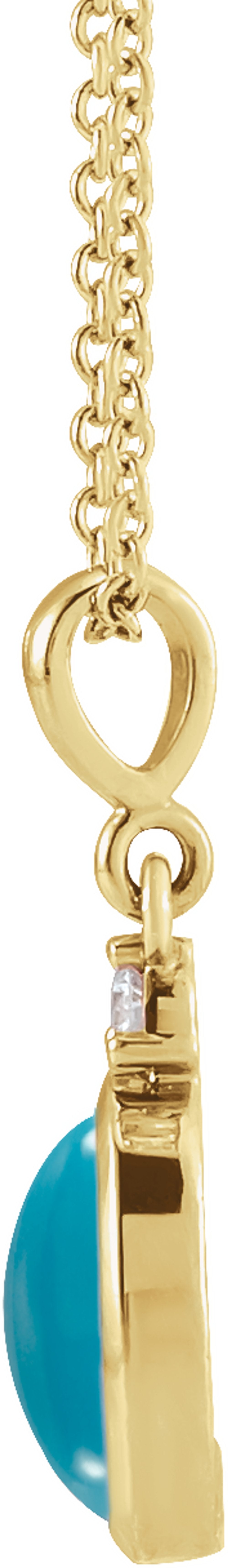 14K Yellow Gold 6x4 mm Natural Turquoise & .015 CT Natural Diamond 16-18" Necklace