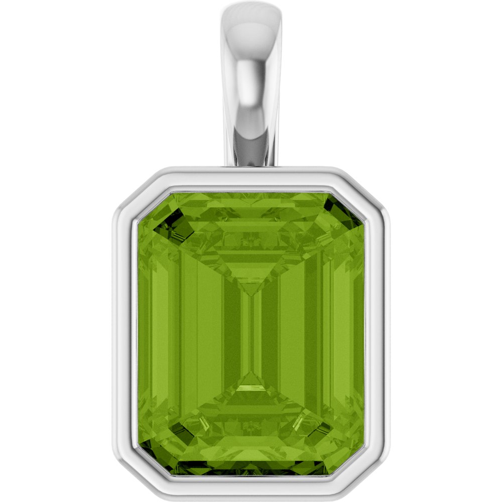 14K White Gold Natural Peridot Pendant
