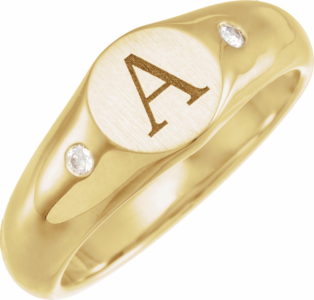 14K Yellow .06 CTW Natural Diamond 8.6 mm Round Signet Ring