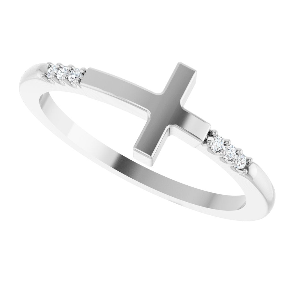 14K White .025 CTW Diamond Stackable Sideways Cross Ring