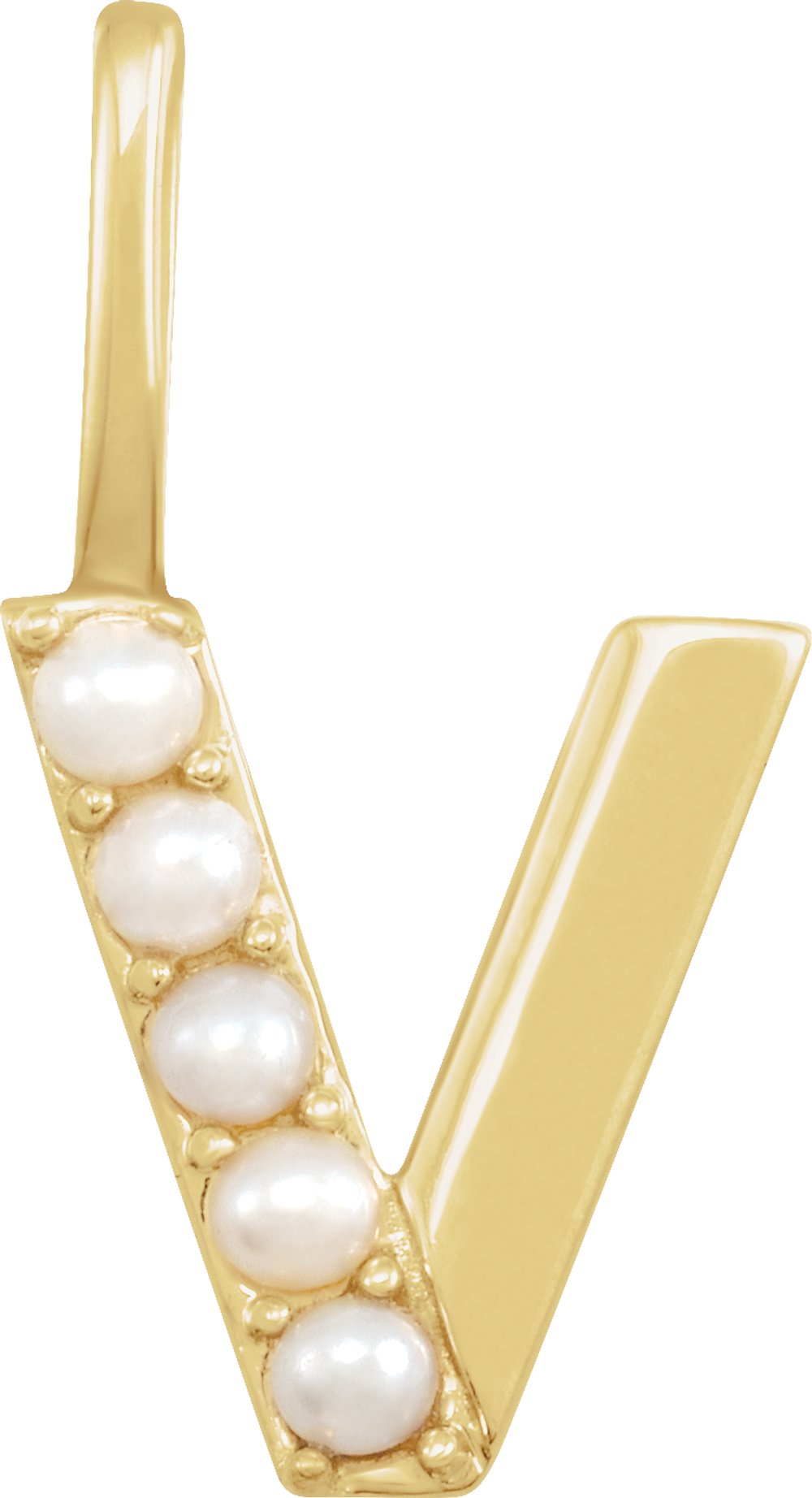 14K Yellow Cultured White Freshwater Pearl Initial V Charm/Pendant
