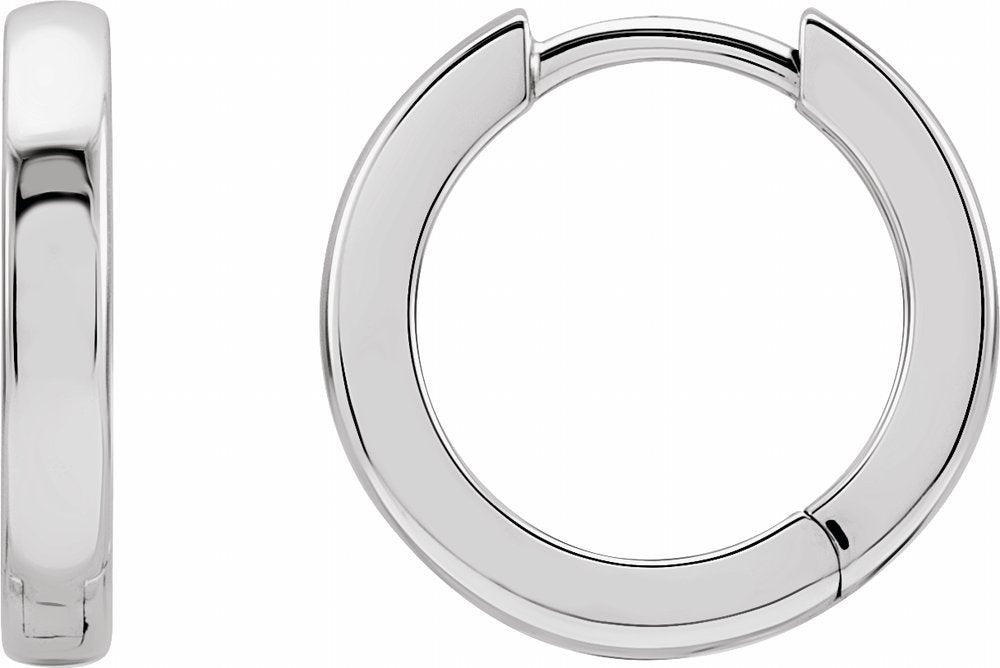 14K White Gold Hinged 14 mm Hoop Earrings