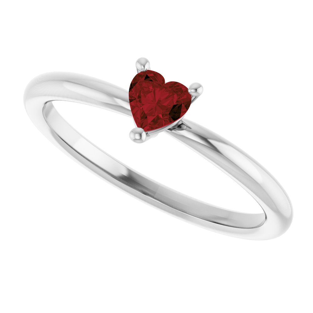 Sterling Silver Natural Mozambique Garnet Heart Solitaire Ring