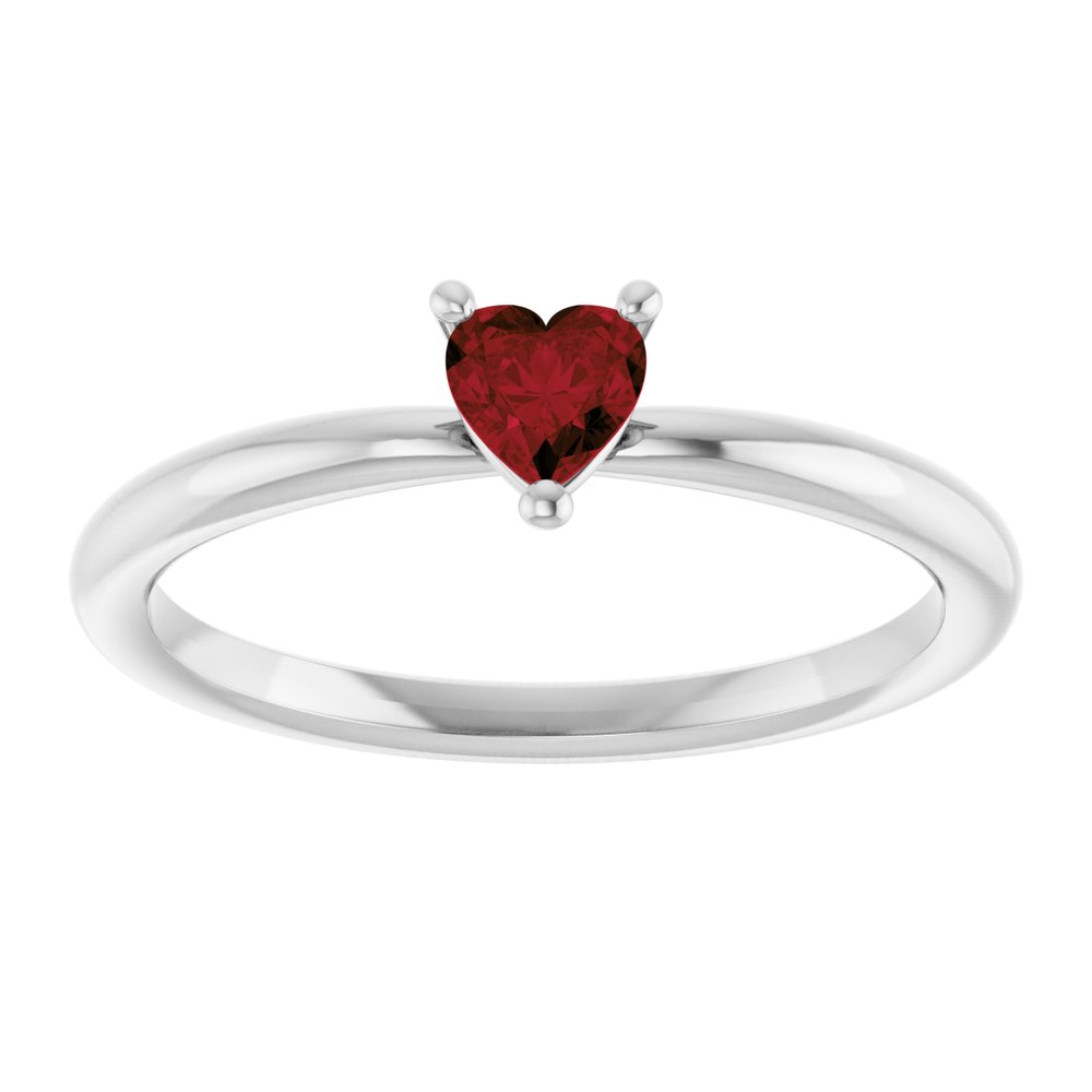 Sterling Silver Natural Mozambique Garnet Heart Solitaire Ring