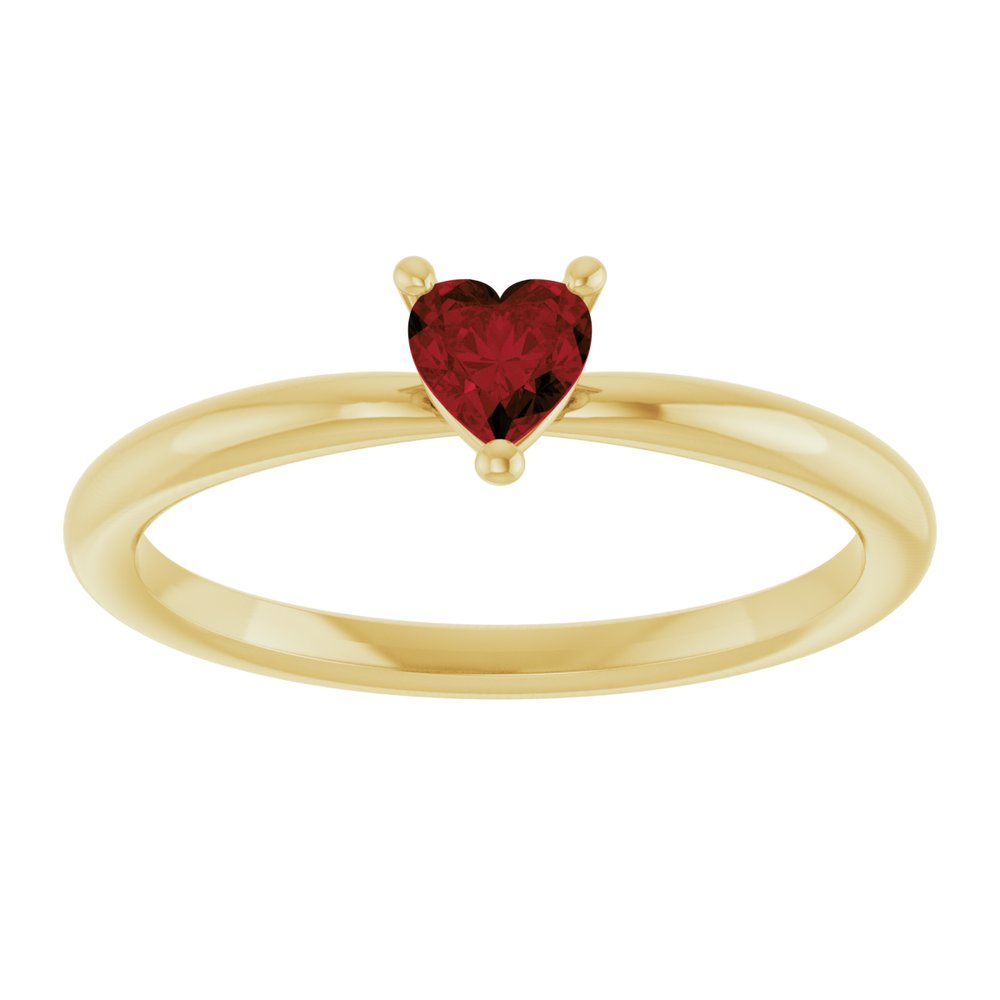14K Yellow Gold Natural Mozambique Garnet Heart Solitaire Ring