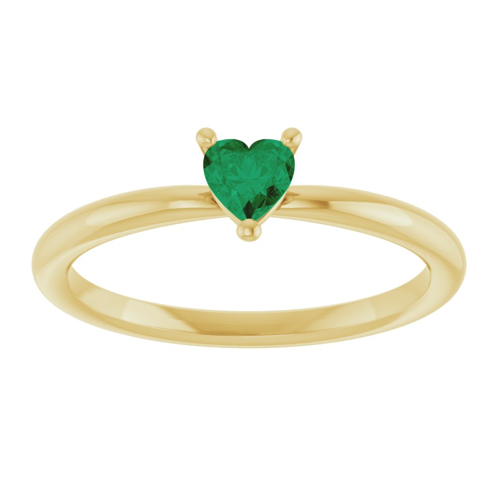 14K Yellow Gold Lab-Grown Emerald Heart Solitaire Ring