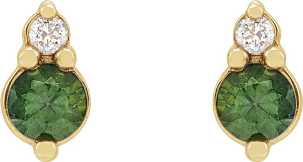 14K Yellow Natural Green Sapphire & .03 CTW Natural Diamond Earrings