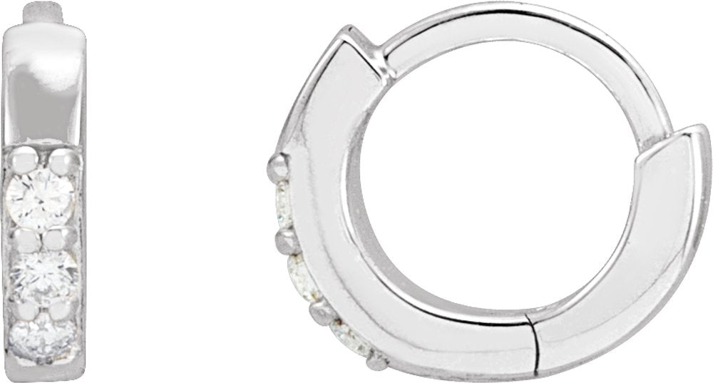 14K White Gold .05 CTW Natural Diamond Hinged 8 mm Hoop Earrings