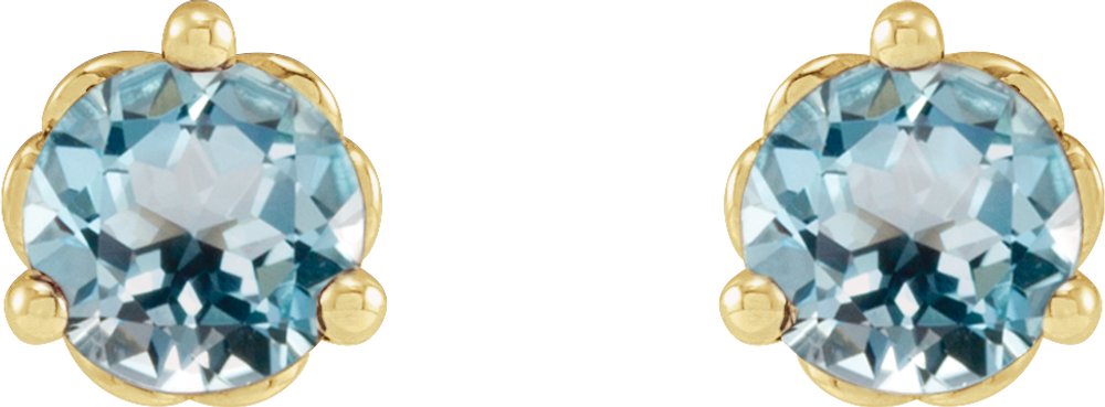 14K Yellow Gold 4 mm Natural Sky Blue Topaz Earrings