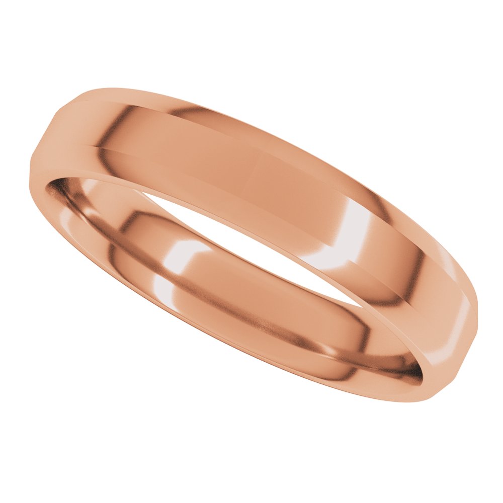 14K Rose 4 mm Lightweight Beveled-Edge Comfort-Fit Flat Band Size 8