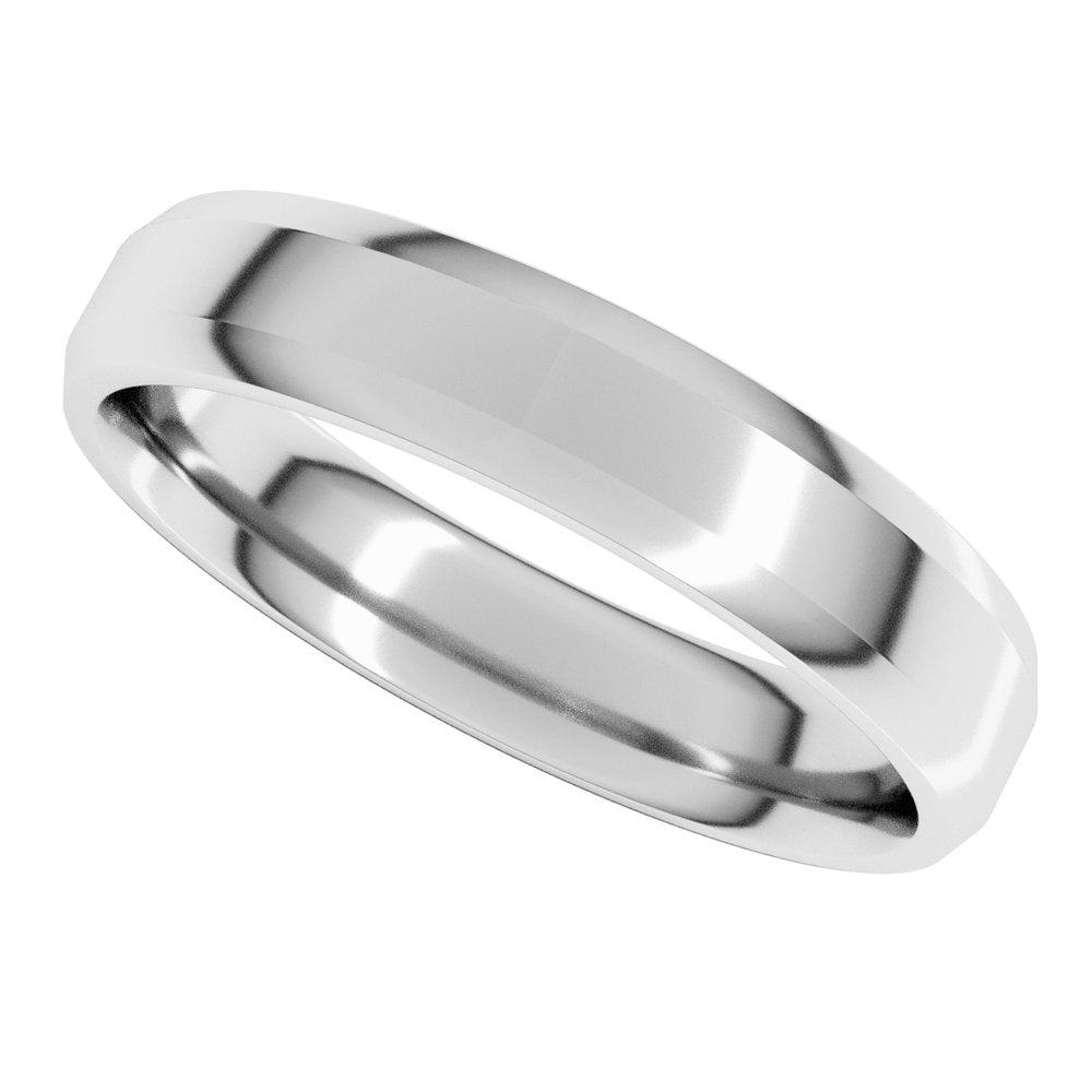 14K White Gold 4 mm Lightweight Beveled-Edge Comfort-Fit Flat Band Size 6.5