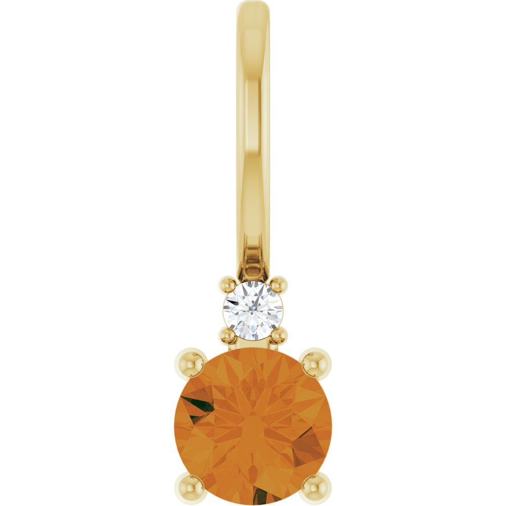 14K Yellow Gold Natural Citrine & .015 CT Natural Diamond Charm/Pendant