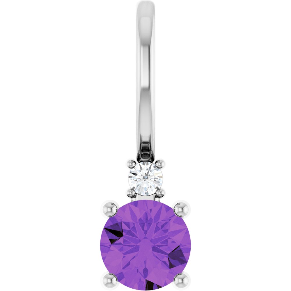 14K White Gold Natural Amethyst & .015 CT Natural Diamond Charm/Pendant